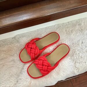 Rothy’s The Summer Sandal in Vibrant Red Braided flats